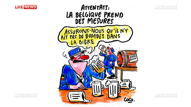 Charlie Hebdo посмеялся над полицейскими после брюссельских терактов Charlie Hebdo посмеялся над полицейскими после брюссельских терактов